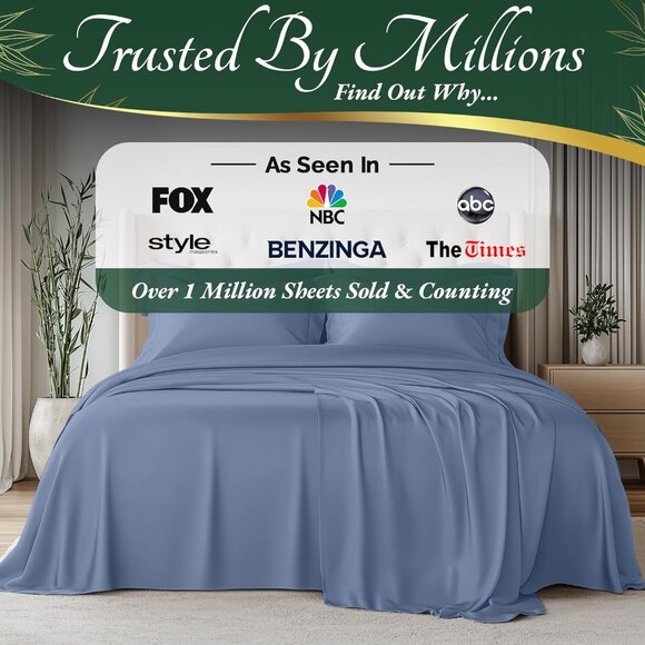 1- NIB Bamboo Sheets Queen Size 6pcs-Ultra Soft & Luxuriously Cooling, 17" Deep - Picture 6 of 8